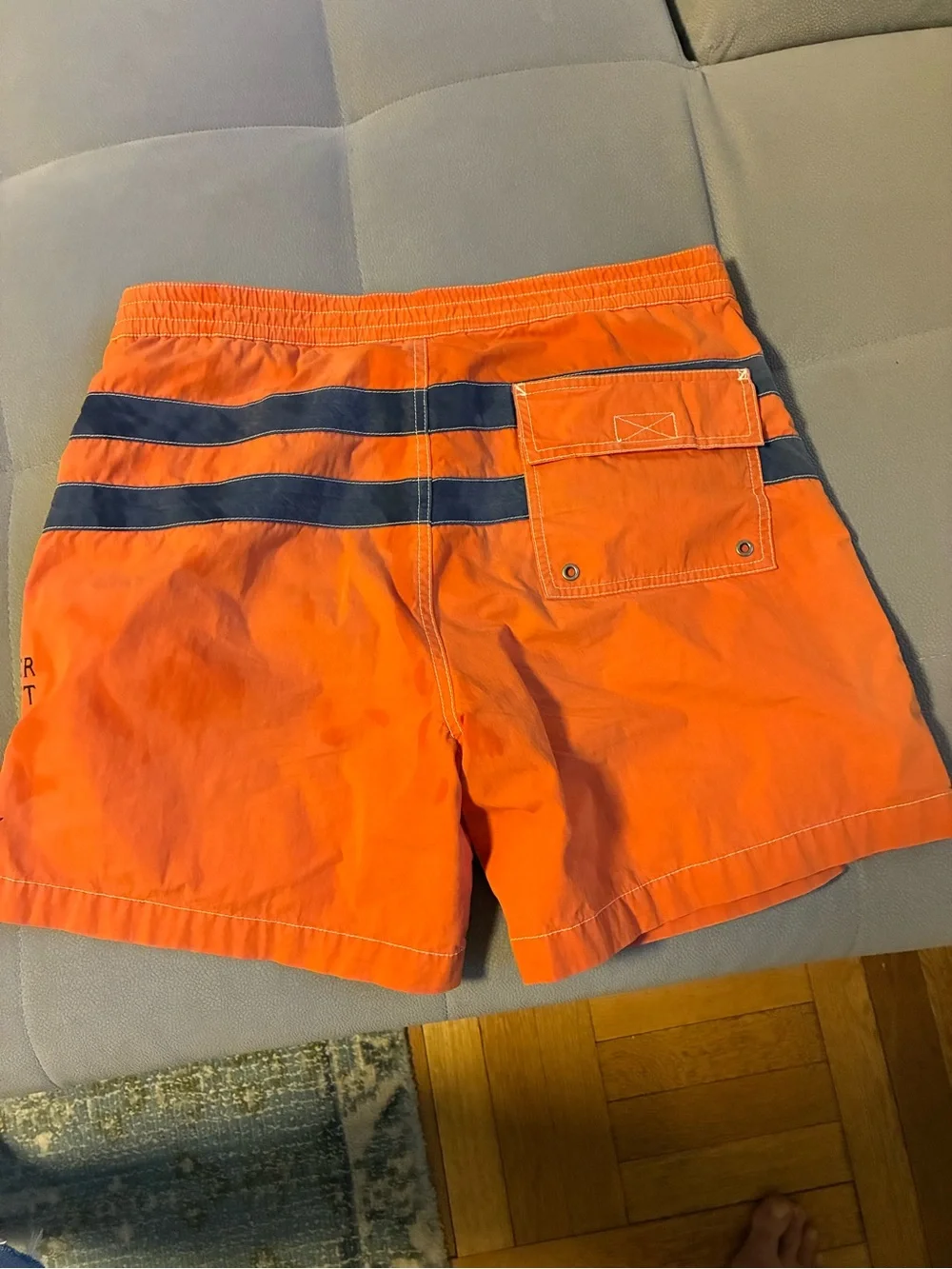 Polo by Ralph Lauren Orange Swim Board Shorts with Navy Stripes